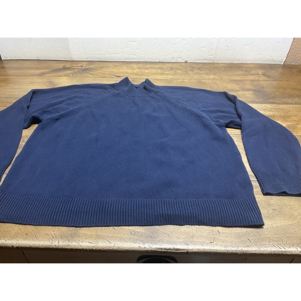 Quince Fisherman Mock Sweater Navy Blue 100% Organic Cotton Women's Size Large